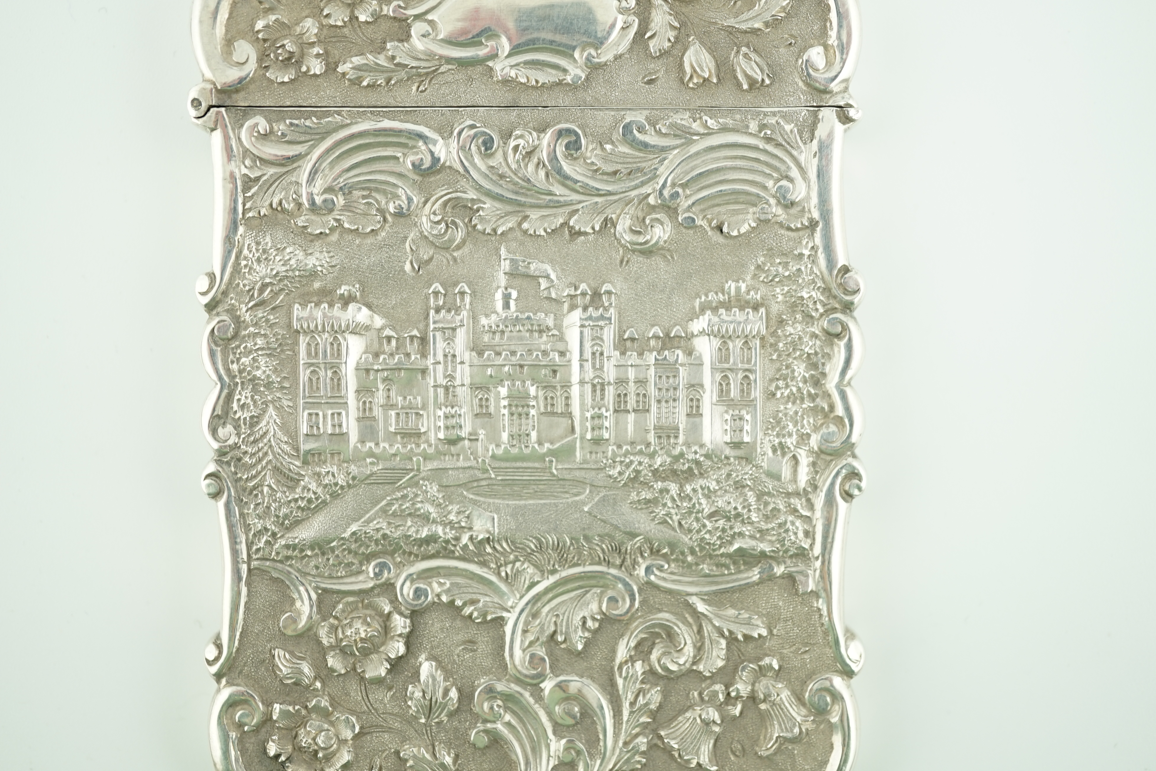 An early Victorian silver 'castle top' card case by Nathaniel Mills